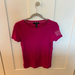 Lauren Ralph Lauren T-Shirt Top Women Petite Medium Pink Pocket Cotton Preppy